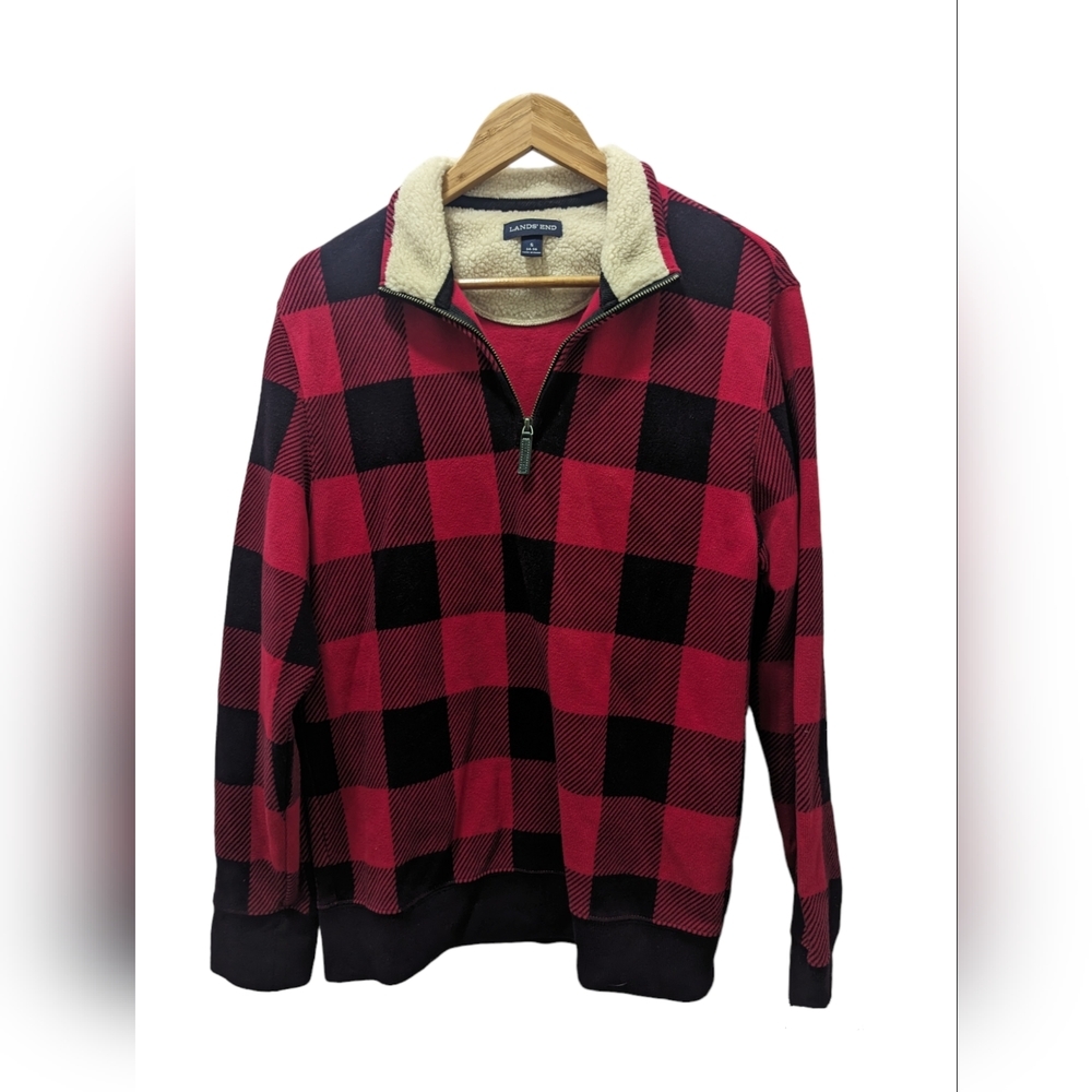 Land’s End Buffalo Plaid Pullover Womens Size Small Quarter Zip Fleece Collar